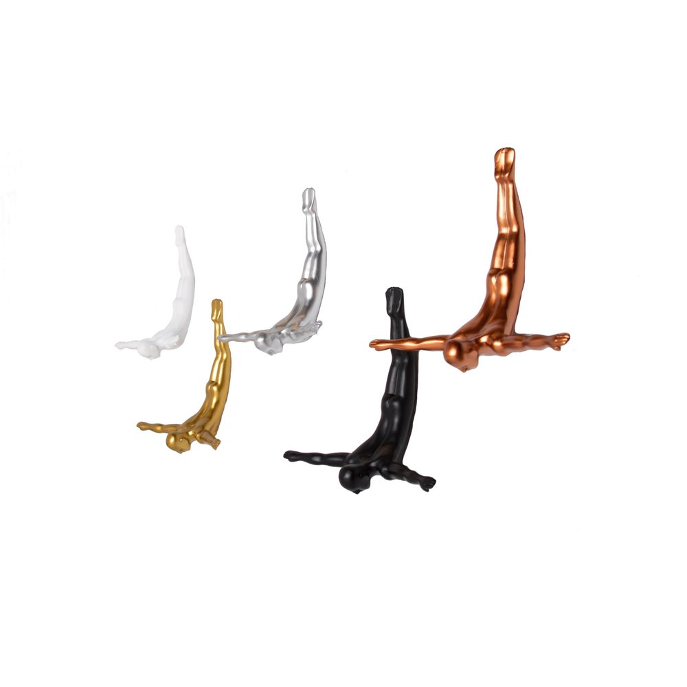 Set of Five Black White And Metallic Resin Diving Man Hanging Dimensional Sculpture — view 1
