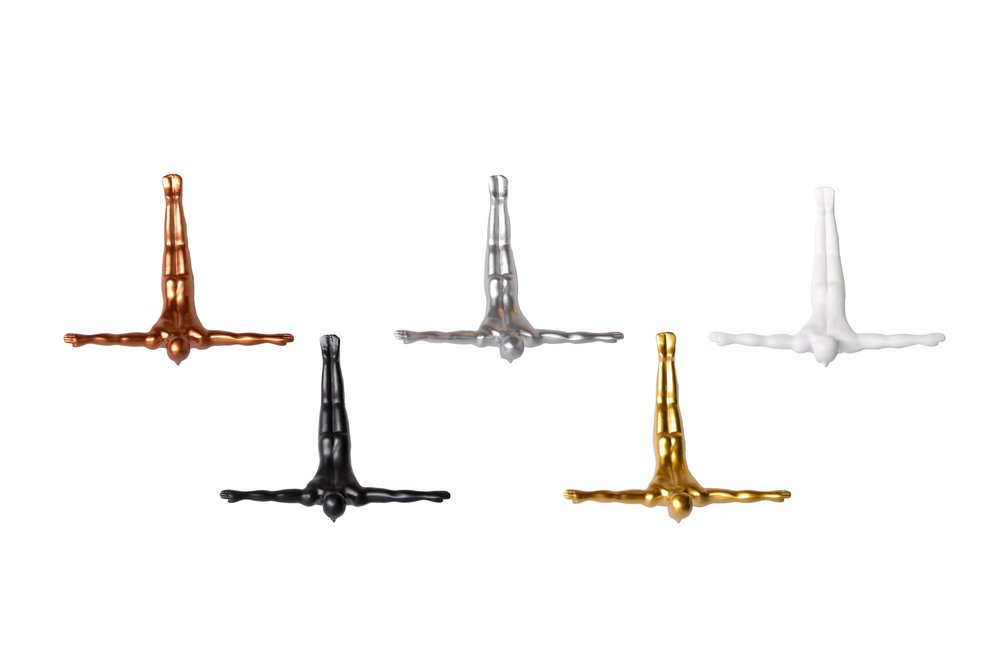 Set of Five Black White And Metallic Resin Diving Man Hanging Dimensional Sculpture — view 3