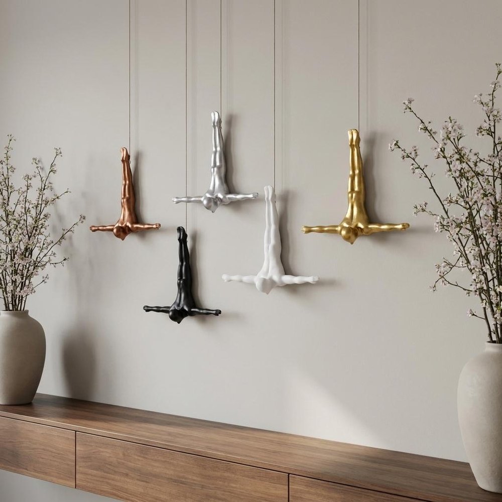 Set of Five Black White And Metallic Resin Diving Man Hanging Dimensional Sculpture — view 6