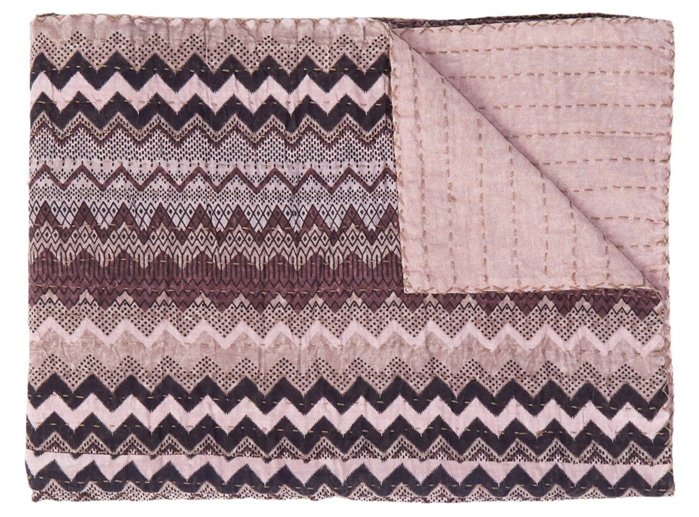50" X 70" Black And Pink Cotton Kantha Chevron Throw Blanket HomeRoots