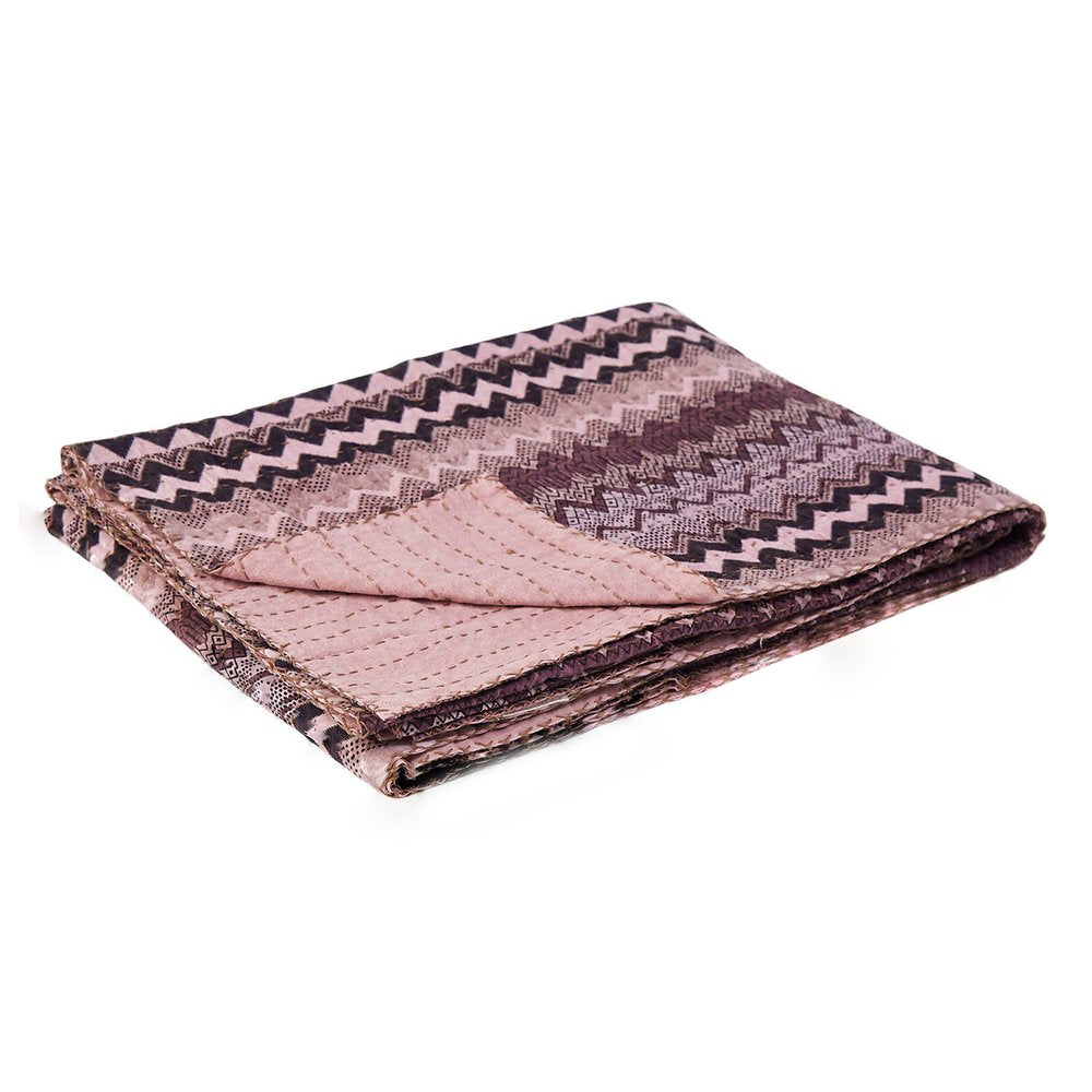 50" X 70" Black And Pink Cotton Kantha Chevron Throw Blanket HomeRoots