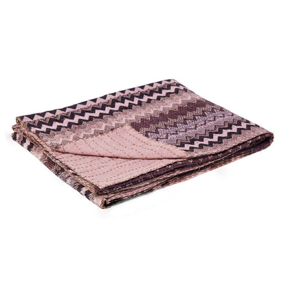 50" X 70" Black And Pink Cotton Kantha Chevron Throw Blanket HomeRoots