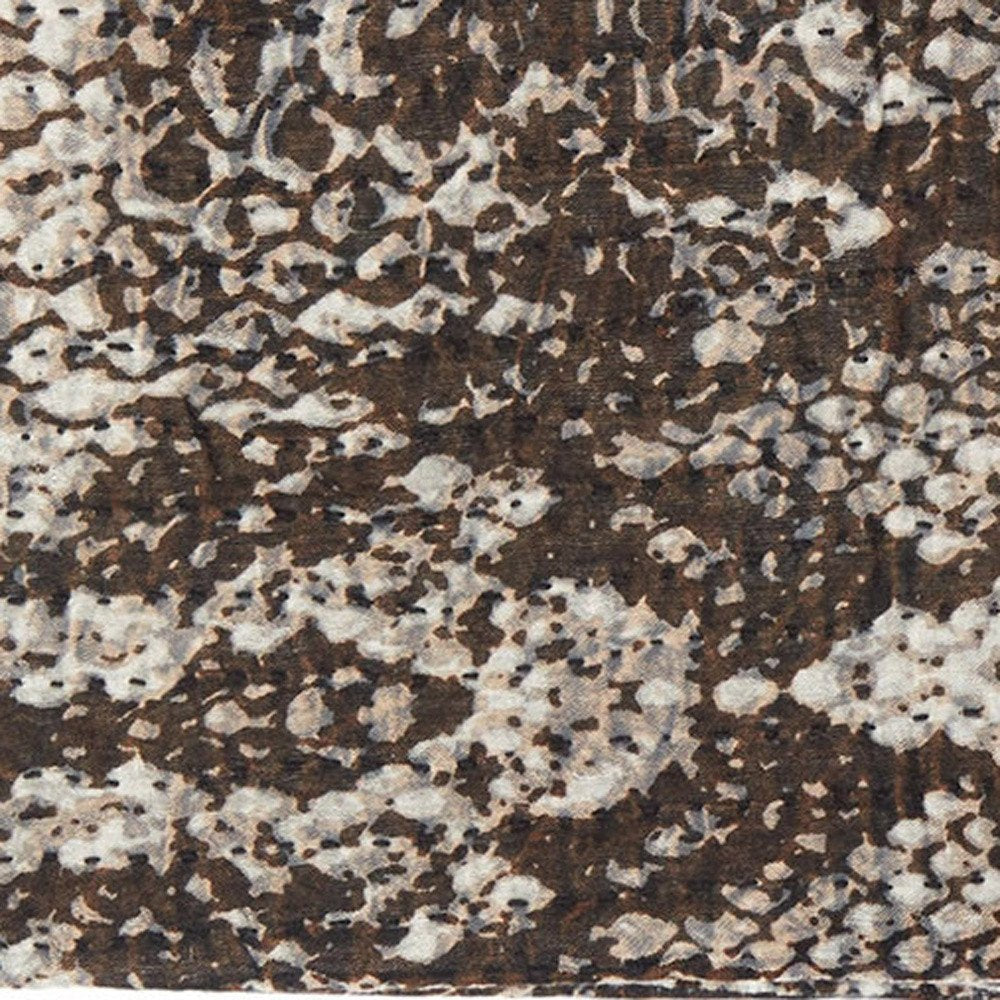 50" X 70" Brown And Ivory Cotton Quilted Kantha Throw Blanket With Embroidery HomeRoots