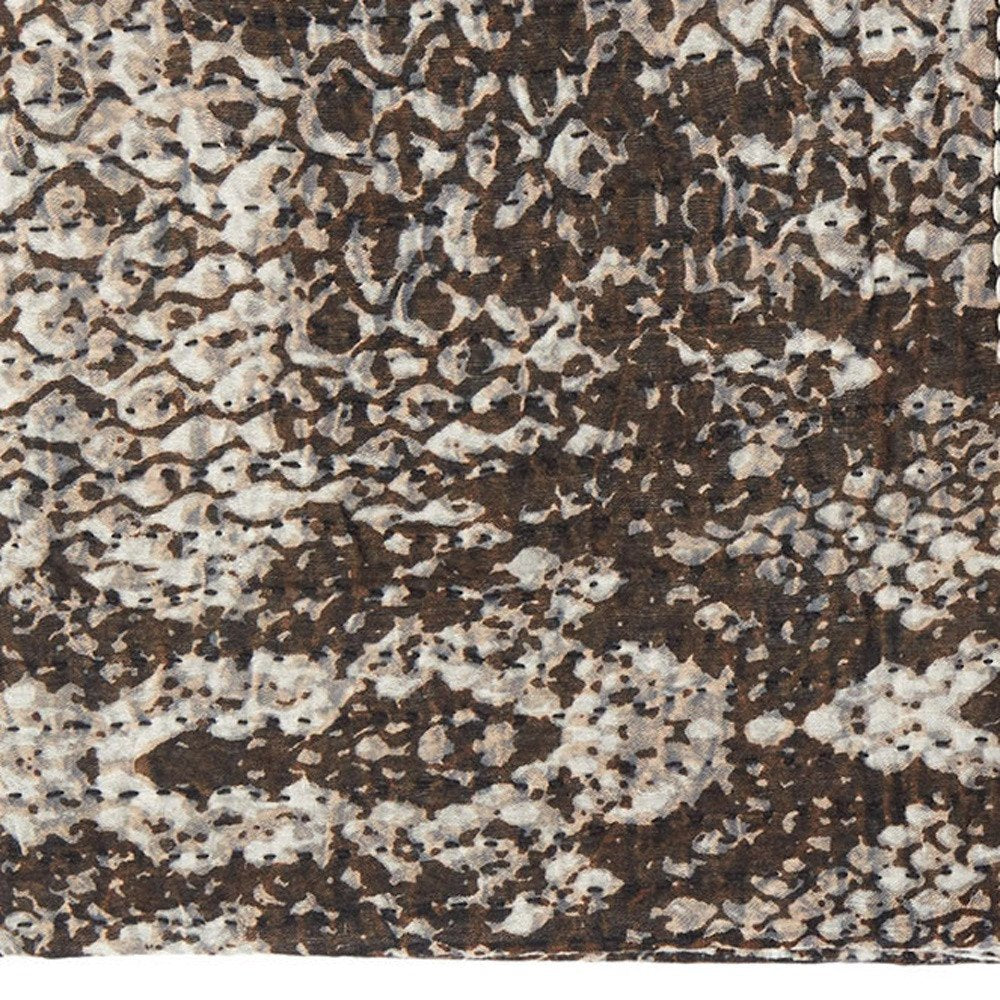 50" X 70" Brown And Ivory Cotton Quilted Kantha Throw Blanket With Embroidery HomeRoots