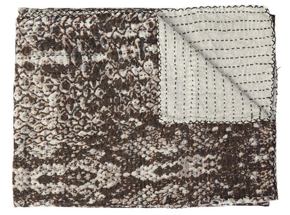 50" X 70" Brown And Ivory Cotton Quilted Kantha Throw Blanket With Embroidery HomeRoots