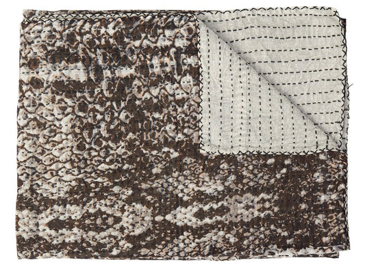 50" X 70" Brown And Ivory Cotton Quilted Kantha Throw Blanket With Embroidery HomeRoots