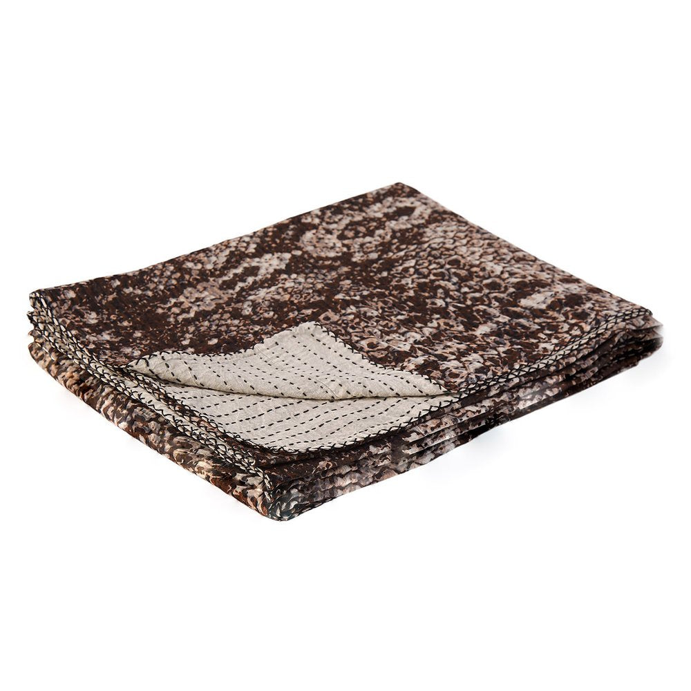 50" X 70" Brown And Ivory Cotton Quilted Kantha Throw Blanket With Embroidery HomeRoots