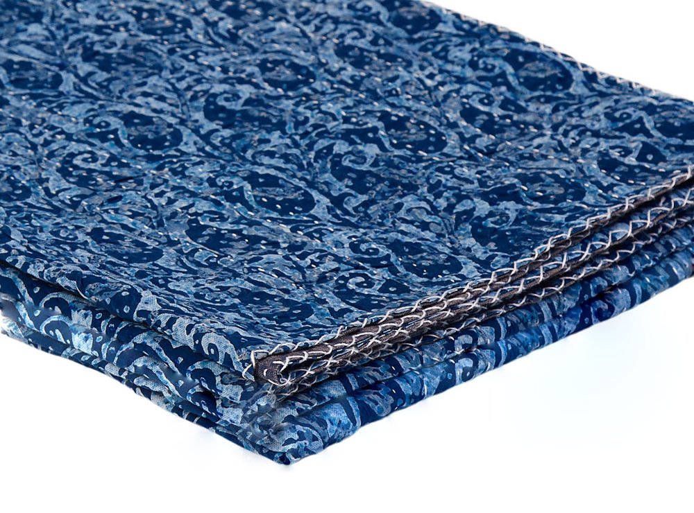 50" X 70" Blue Paisley Cotton Quilted Kantha Throw Blanket with Embroidery HomeRoots