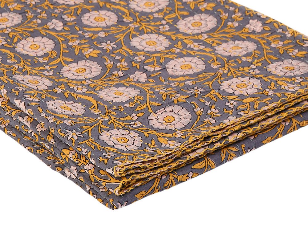 50" X 70" Brown And Red Floral Cotton Quilted Kantha Throw Blanket with Embroidery HomeRoots