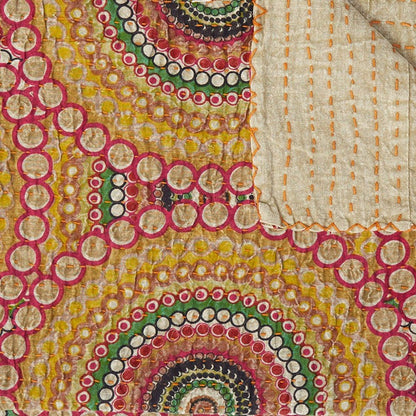 50" X 70" Brown And Beige Abstract Cotton Quilted Kantha Throw Blanket with Embroidery HomeRoots