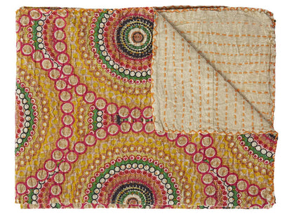 50" X 70" Brown And Beige Abstract Cotton Quilted Kantha Throw Blanket with Embroidery HomeRoots