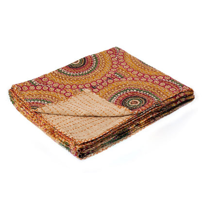 50" X 70" Brown And Beige Abstract Cotton Quilted Kantha Throw Blanket with Embroidery HomeRoots