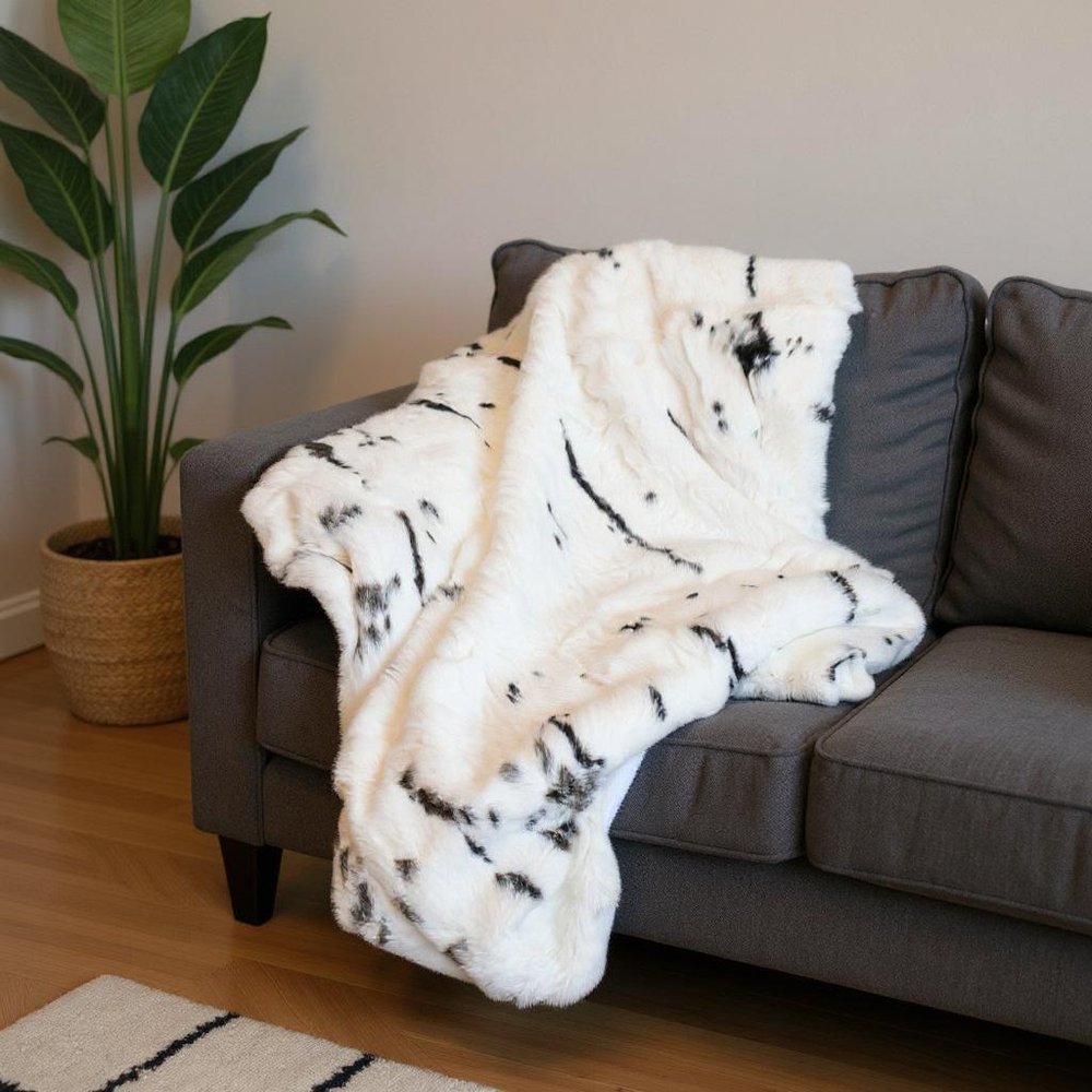 50" X 60" Black And White Rabbit Fur Plush Throw Blanket HomeRoots