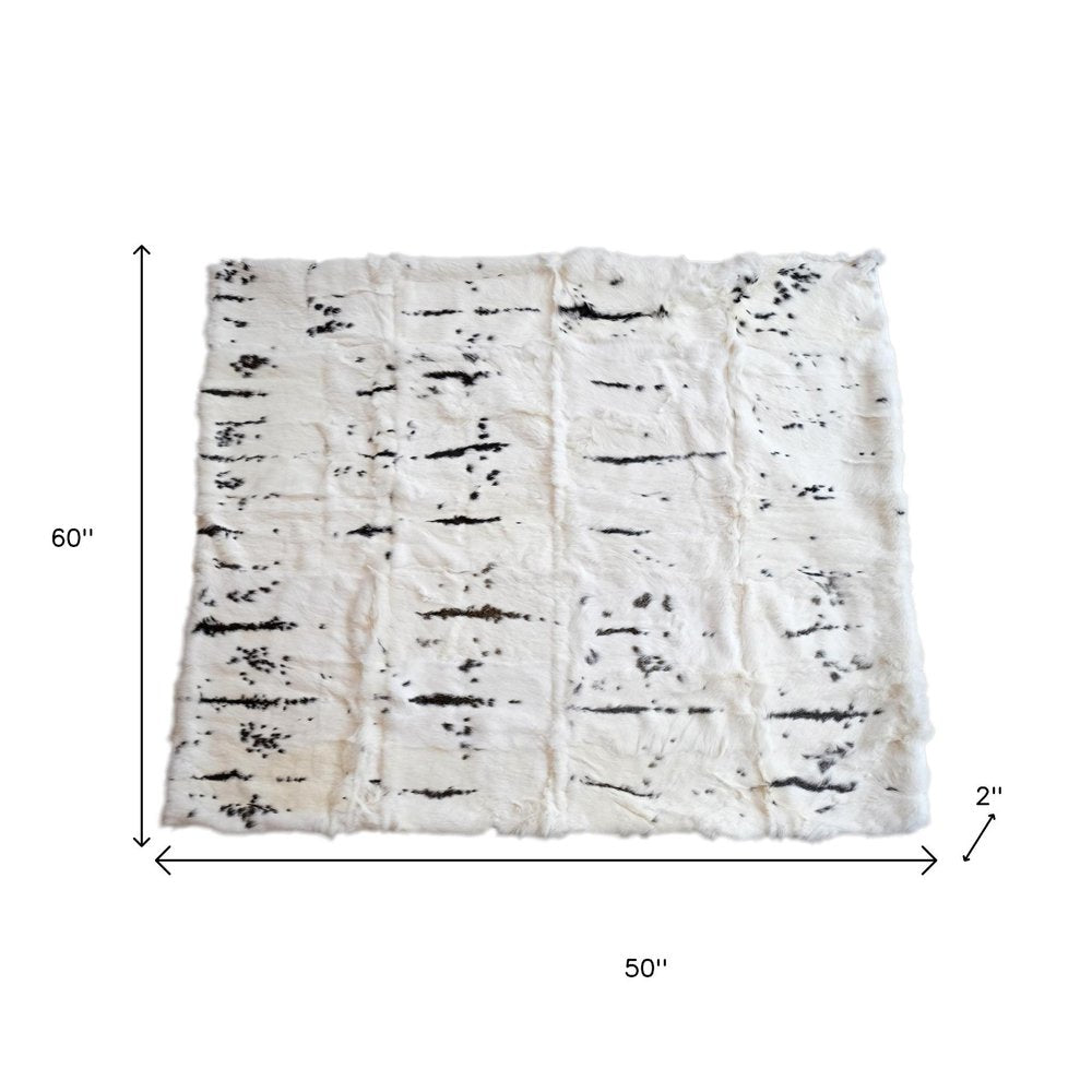 50" X 60" Black And White Rabbit Fur Plush Throw Blanket HomeRoots