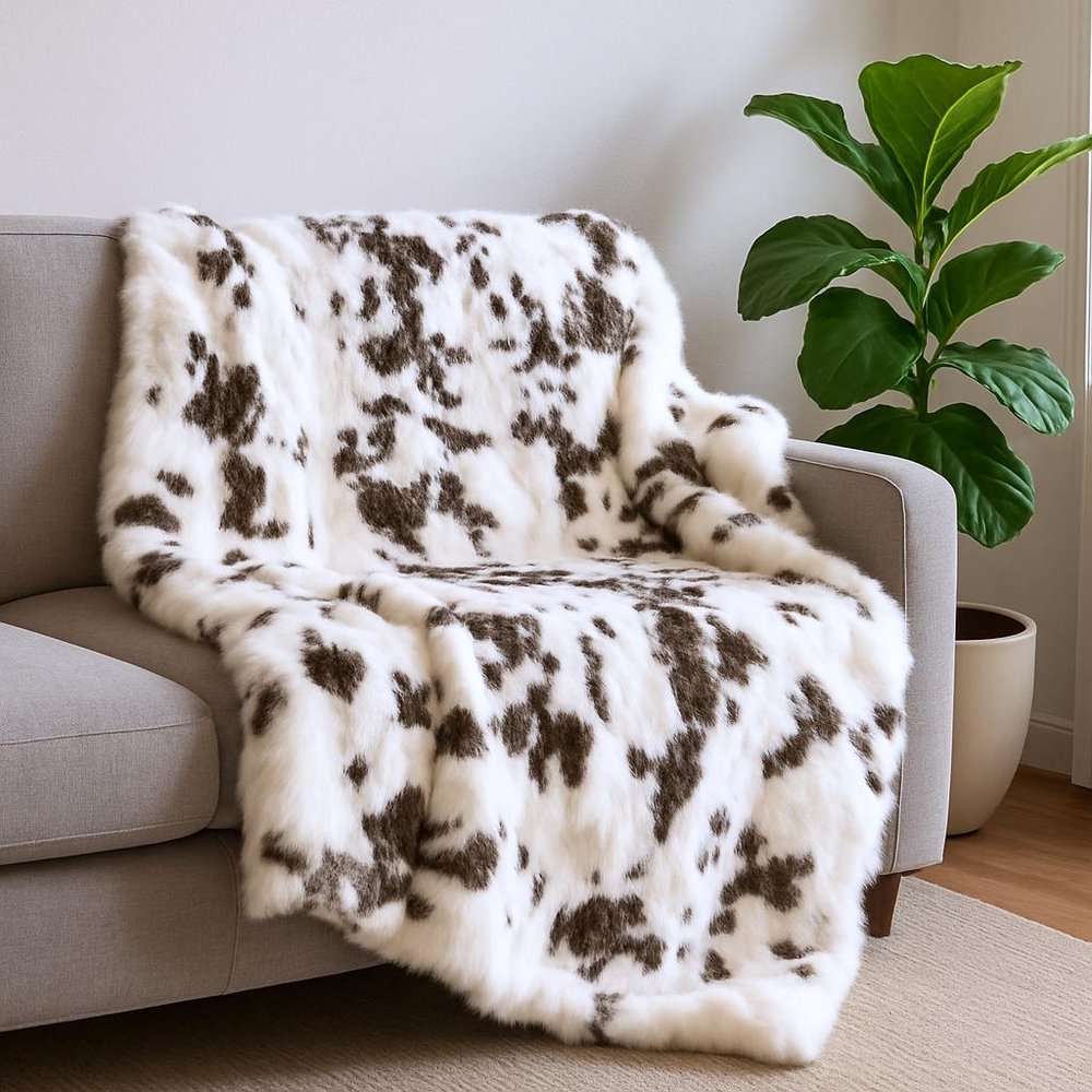 50" X 60" Brown And White Rabbit Fur Plush Throw Blanket HomeRoots