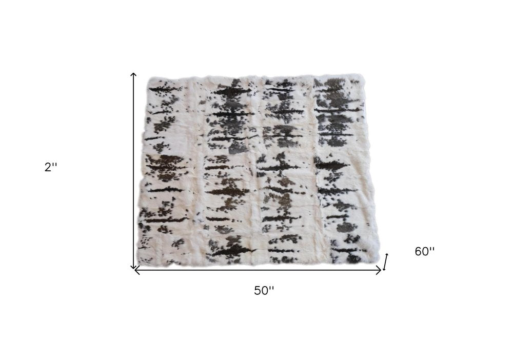 50" X 60" Brown And White Rabbit Fur Plush Throw Blanket HomeRoots