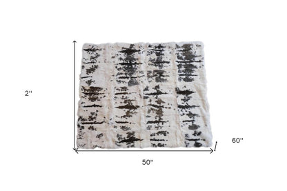 50" X 60" Brown And White Rabbit Fur Plush Throw Blanket HomeRoots
