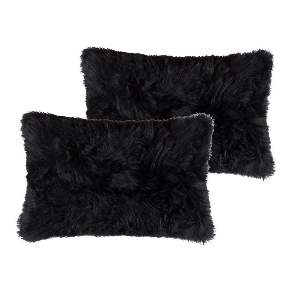 Set of Two 12" X 20" Black Sheepskin Lumbar Throw Pillows — view 1