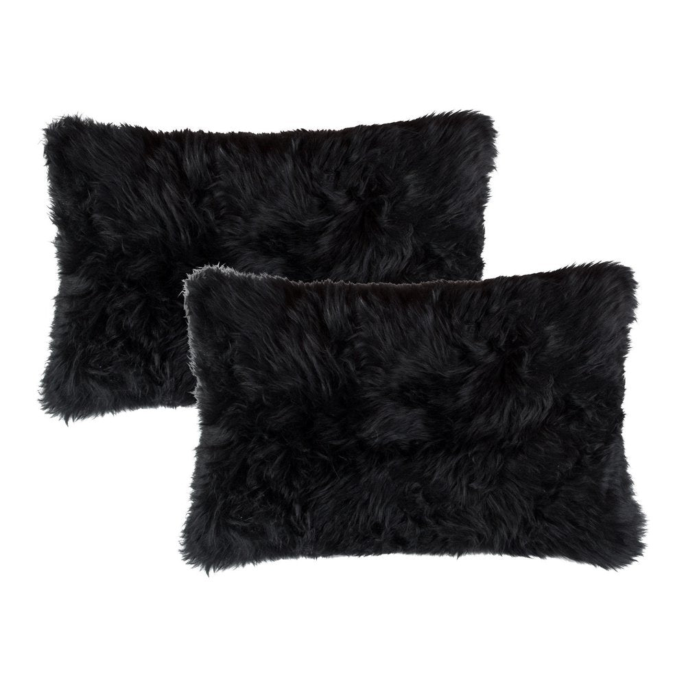 Set of Two 12" X 20" Black Sheepskin Lumbar Throw Pillows — view 5
