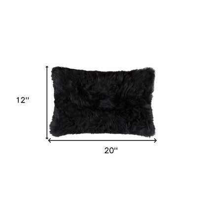 Set of Two 12" X 20" Black Sheepskin Lumbar Throw Pillows