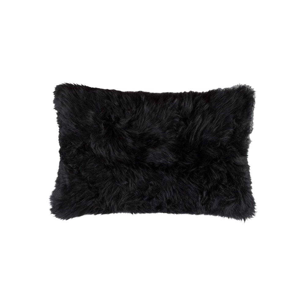 Set of Two 12" X 20" Black Sheepskin Lumbar Throw Pillows — view 6
