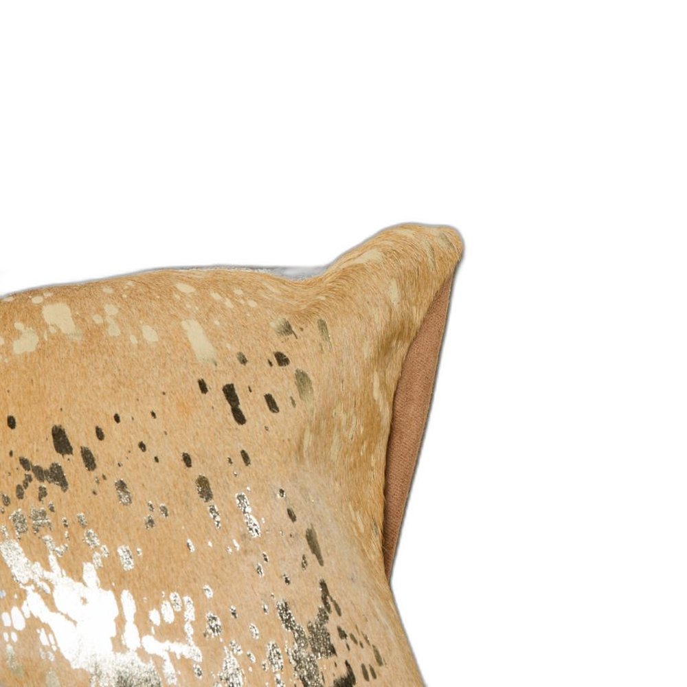 18" Gold And Brown Cowhide Cowhide Throw Pillow — view 1