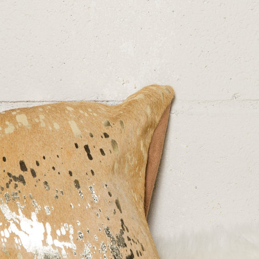 18" Gold And Brown Cowhide Cowhide Throw Pillow