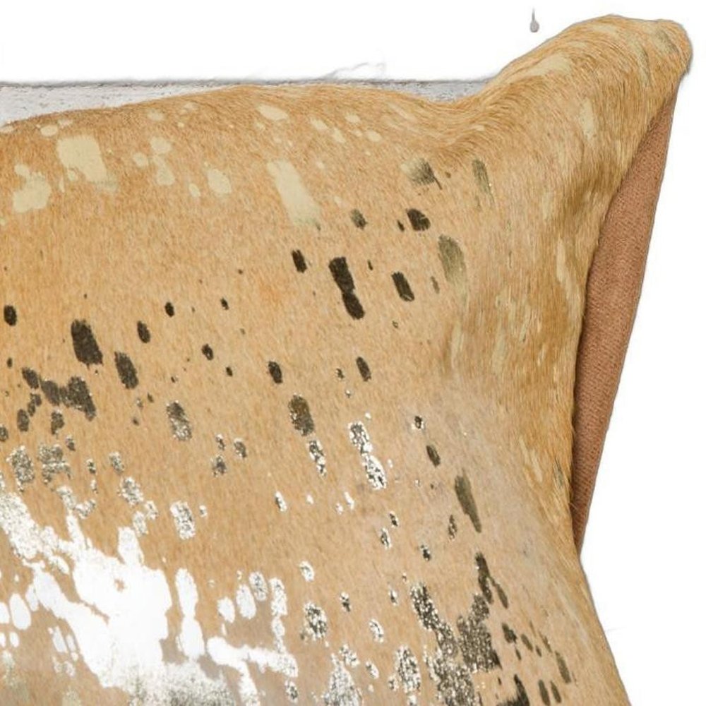 18" Gold And Brown Cowhide Cowhide Throw Pillow — view 5