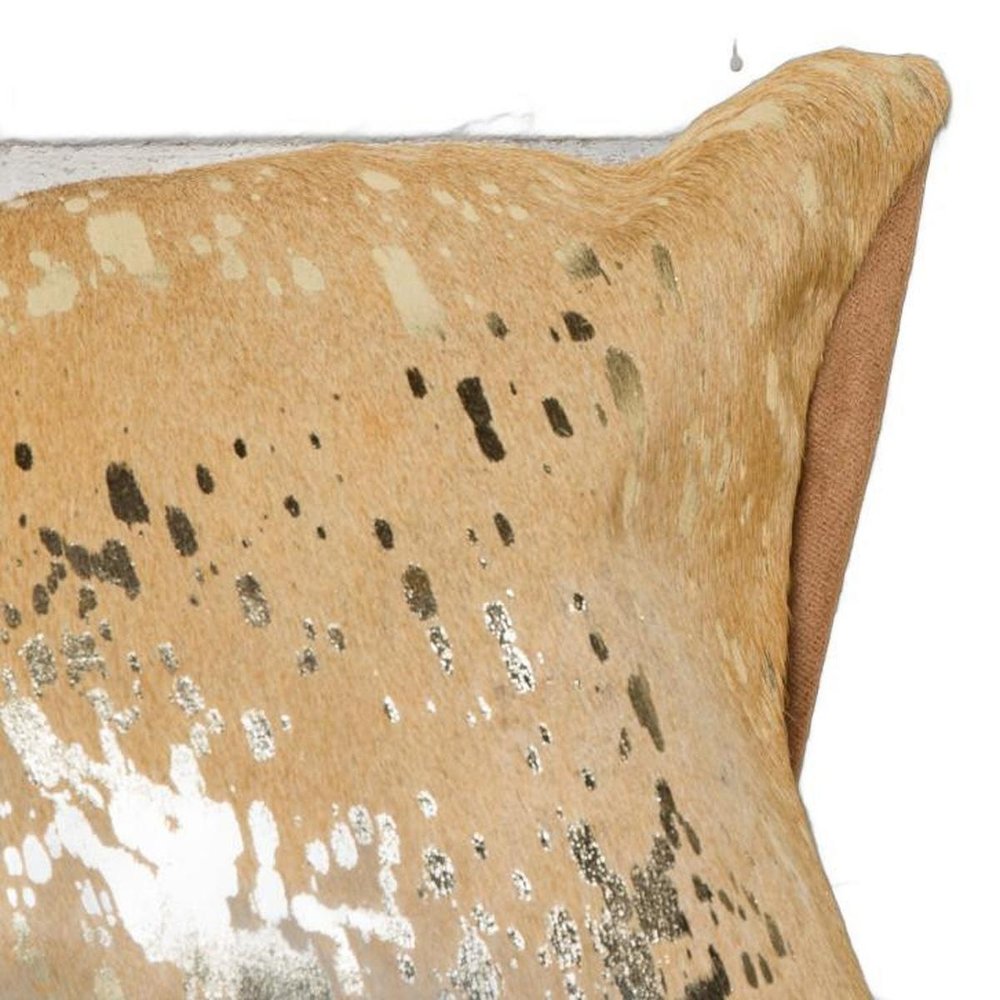 18" Gold And Brown Cowhide Cowhide Throw Pillow HomeRoots