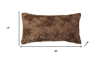 Set of Two 12" X 20" Brown Faux Fur Lumbar Throw Pillows