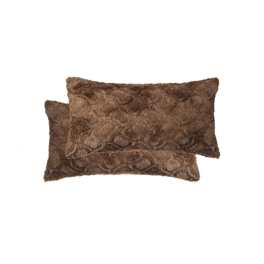 Set of Two 12" X 20" Brown Faux Fur Lumbar Throw Pillows — view 3