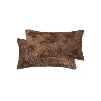Set of Two 12" X 20" Brown Faux Fur Lumbar Throw Pillows