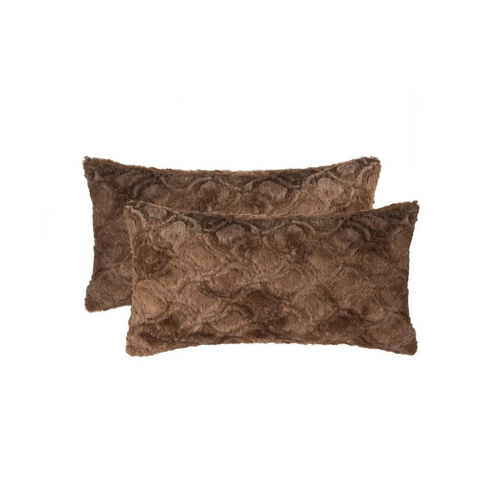 Set of Two 12" X 20" Brown Faux Fur Lumbar Throw Pillows — view 4