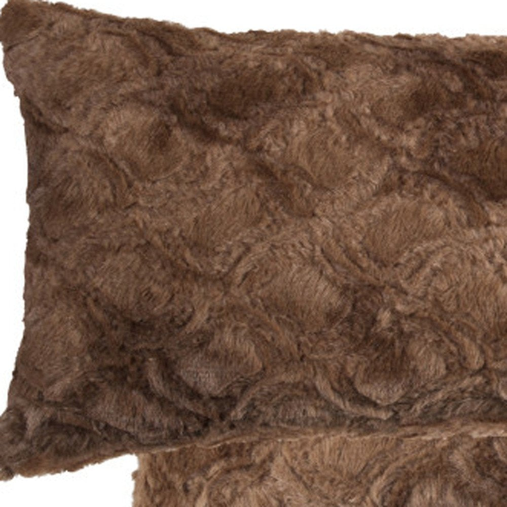 Set of Two 12" X 20" Brown Faux Fur Lumbar Throw Pillows — view 5