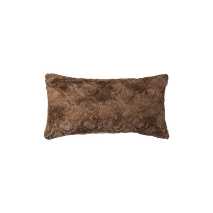 Set of Two 12" X 20" Brown Faux Fur Lumbar Throw Pillows