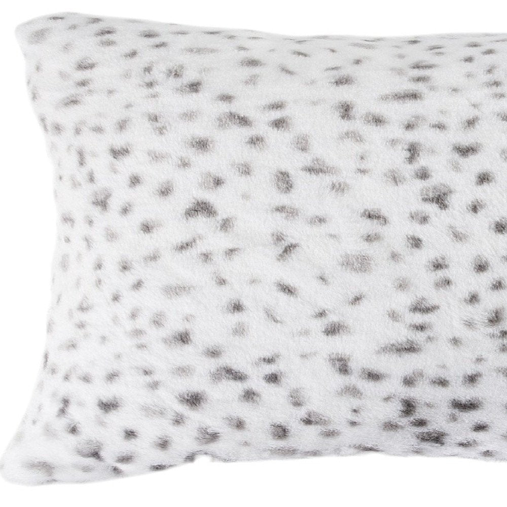 Set of Two 12" X 20" White and Gray Faux Fur Lumbar Throw Pillows — view 5