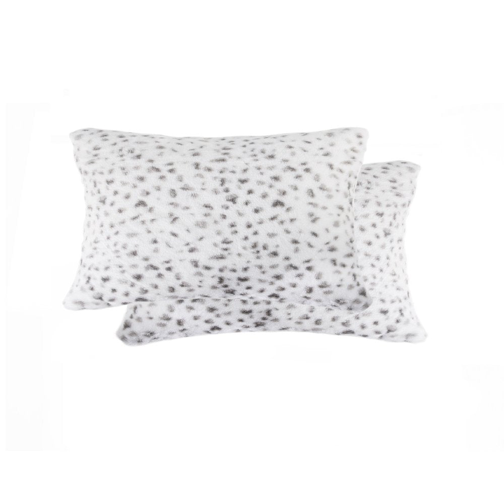Set of Two 12" X 20" White and Gray Faux Fur Lumbar Throw Pillows — view 1