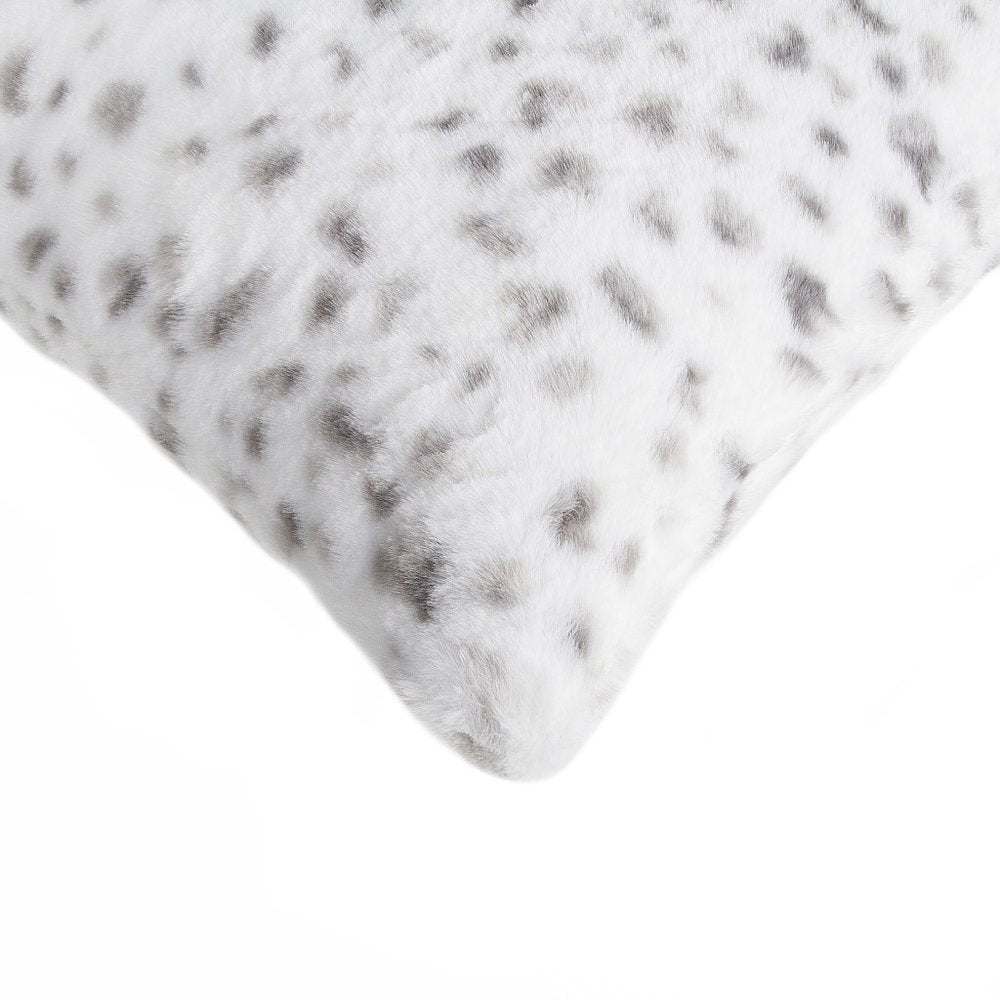 Set of Two 12" X 20" White and Gray Faux Fur Lumbar Throw Pillows — view 2