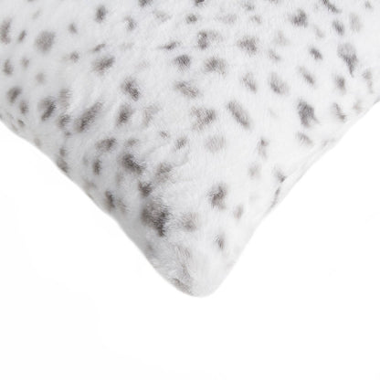 Set of Two 12" X 20" White and Gray Faux Fur Lumbar Throw Pillows