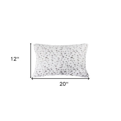 Set of Two 12" X 20" White and Gray Faux Fur Lumbar Throw Pillows