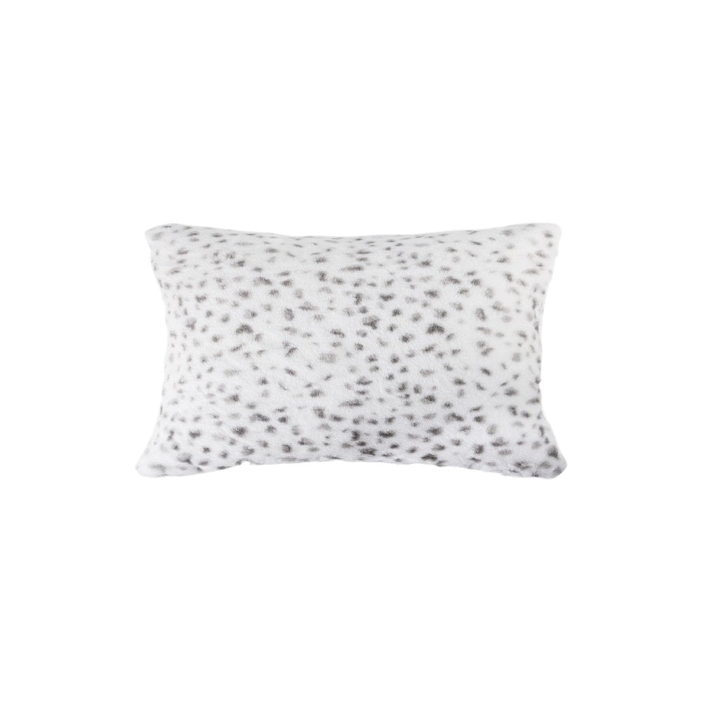 Set of Two 12" X 20" White and Gray Faux Fur Lumbar Throw Pillows