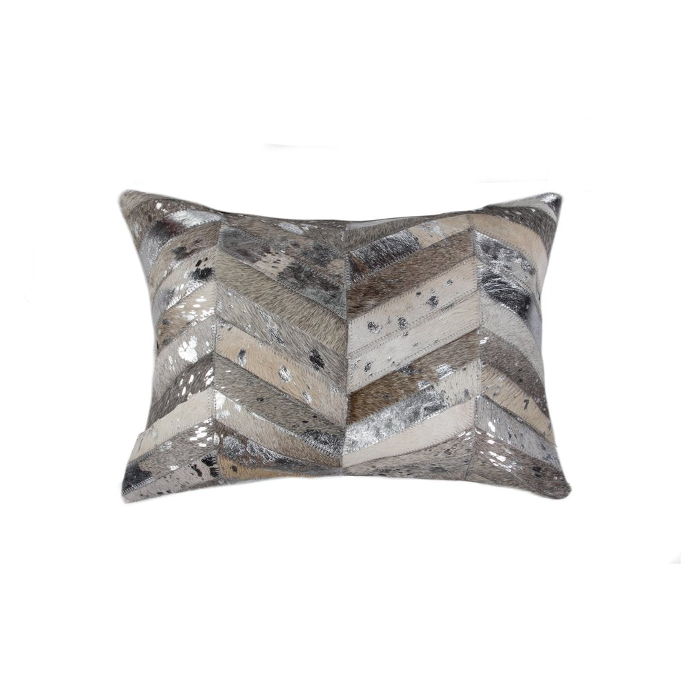 12" X 20" Gray and Silver Chevron Cowhide Lumbar Throw Pillow with Glitter — view 4