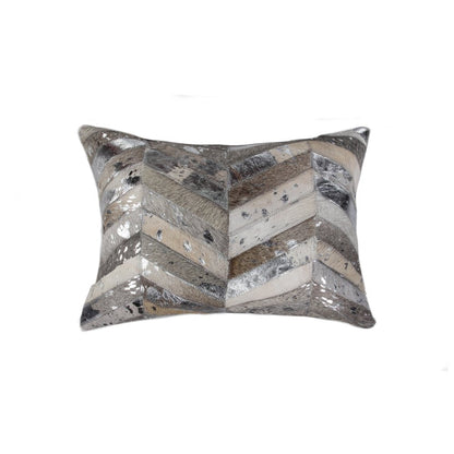 12" X 20" Gray and Silver Chevron Cowhide Lumbar Throw Pillow with Glitter HomeRoots