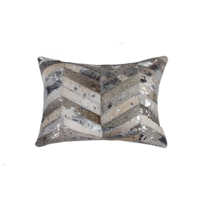 12" X 20" Gray and Silver Chevron Cowhide Lumbar Throw Pillow with Glitter HomeRoots