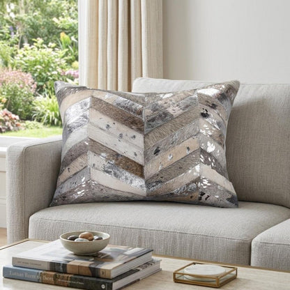 12" X 20" Gray and Silver Chevron Cowhide Lumbar Throw Pillow with Glitter HomeRoots