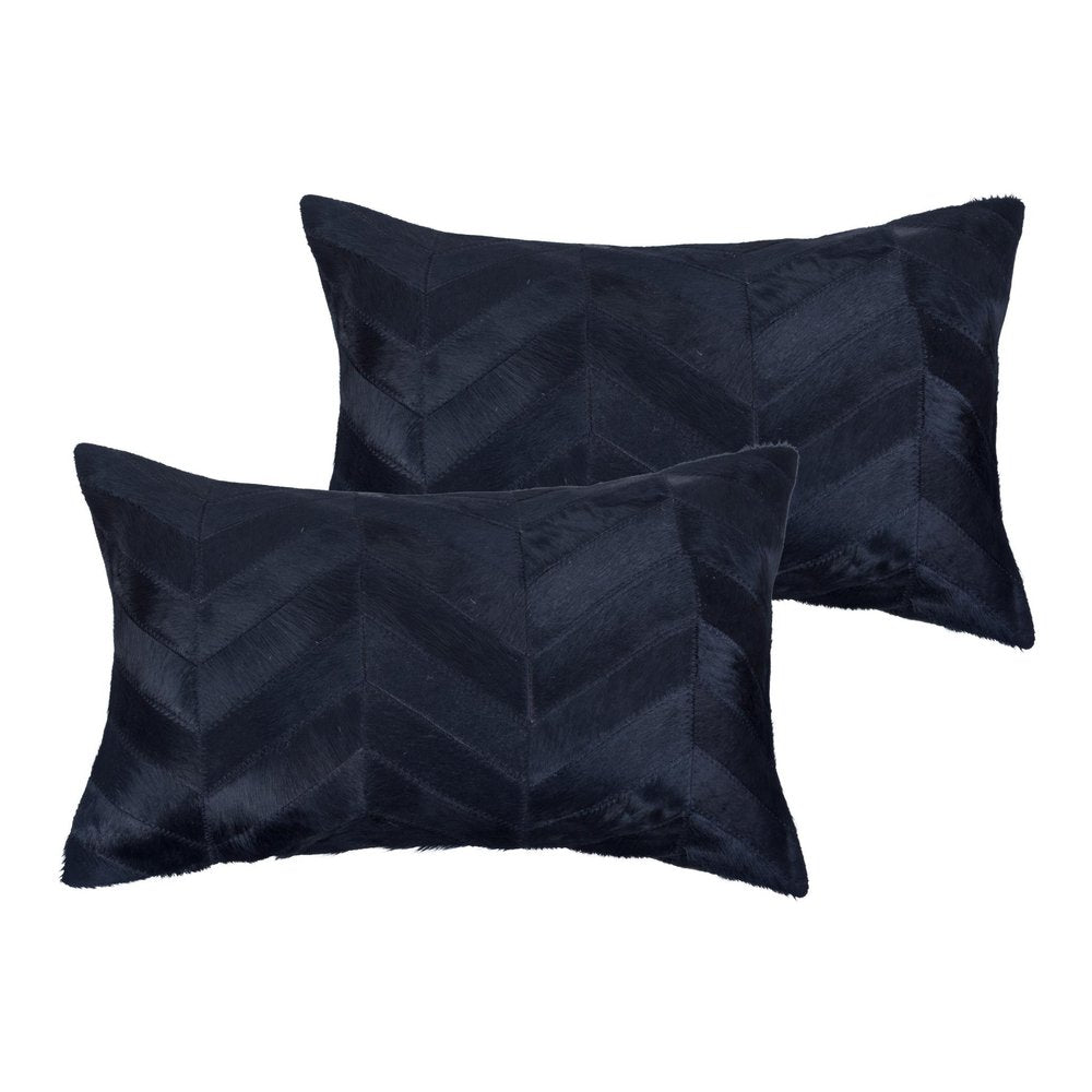 Set of Two 12" X 20" Black Lumbar Chevron Cowhide Throw Pillows — view 1