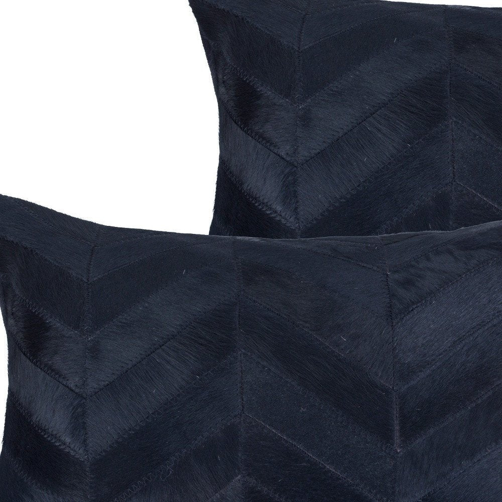 Set of Two 12" X 20" Black Lumbar Chevron Cowhide Throw Pillows — view 3