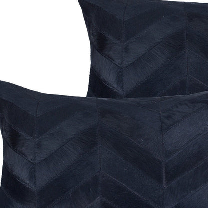 Set of Two 12" X 20" Black Lumbar Chevron Cowhide Throw Pillows