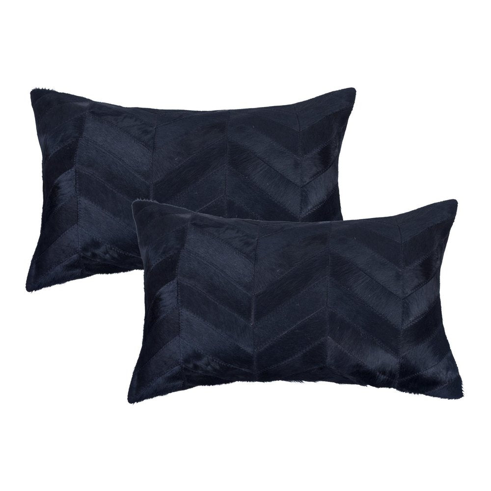 Set of Two 12" X 20" Black Lumbar Chevron Cowhide Throw Pillows — view 4
