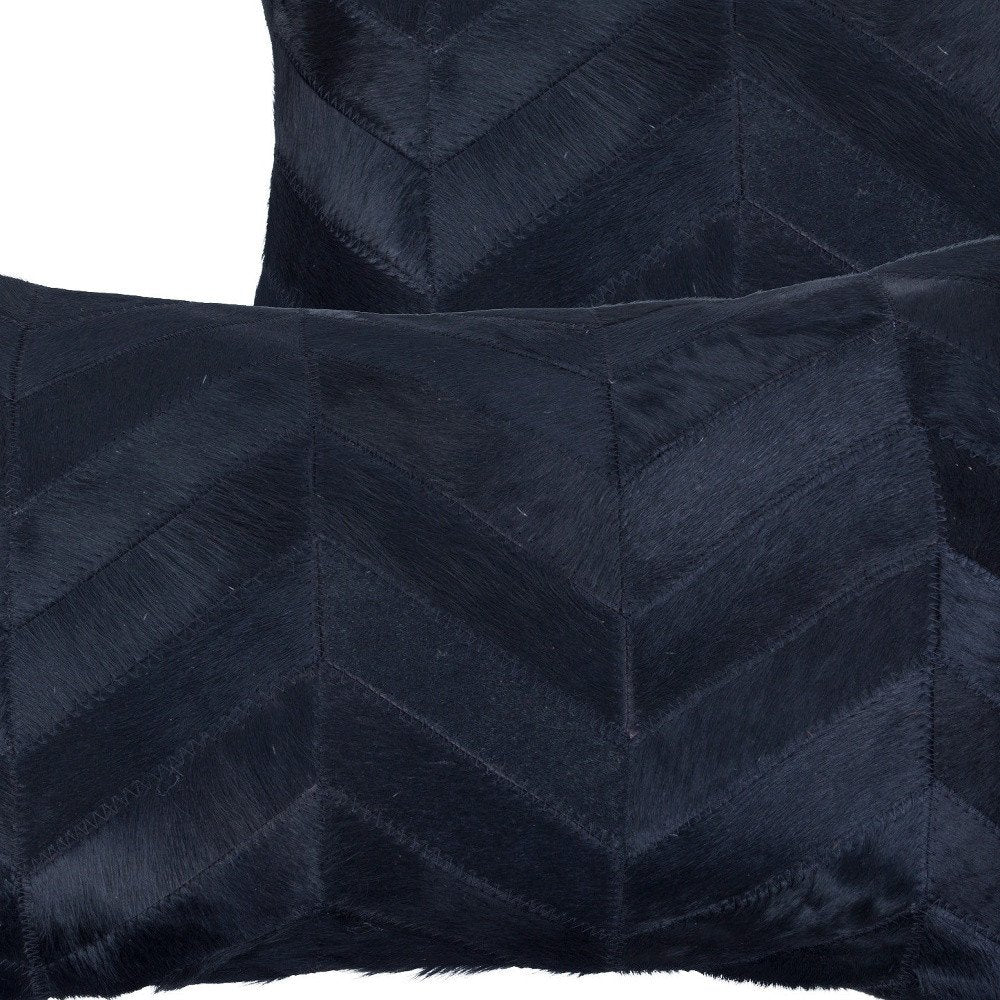 Set of Two 12" X 20" Black Lumbar Chevron Cowhide Throw Pillows — view 5